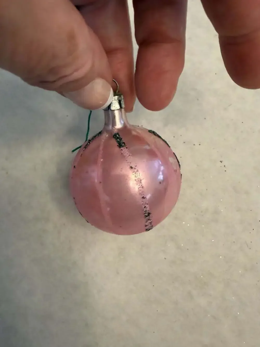 Vtg Hand Blown Mercury Glass Pink Indentation Reflector Christmas Ornament